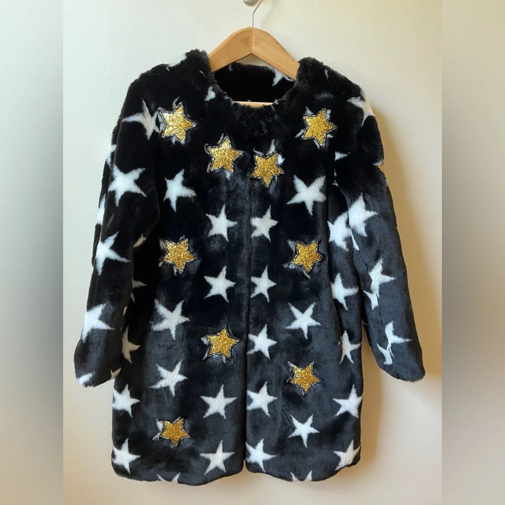 Star Beaded Faux Fur Coat by 5149 - Picture 1 of 9